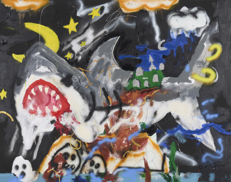 ‘Burial Shark(TBC)’, 2023, 188x238.8 cm. © Robert Nava, courtesy Pace Gallery