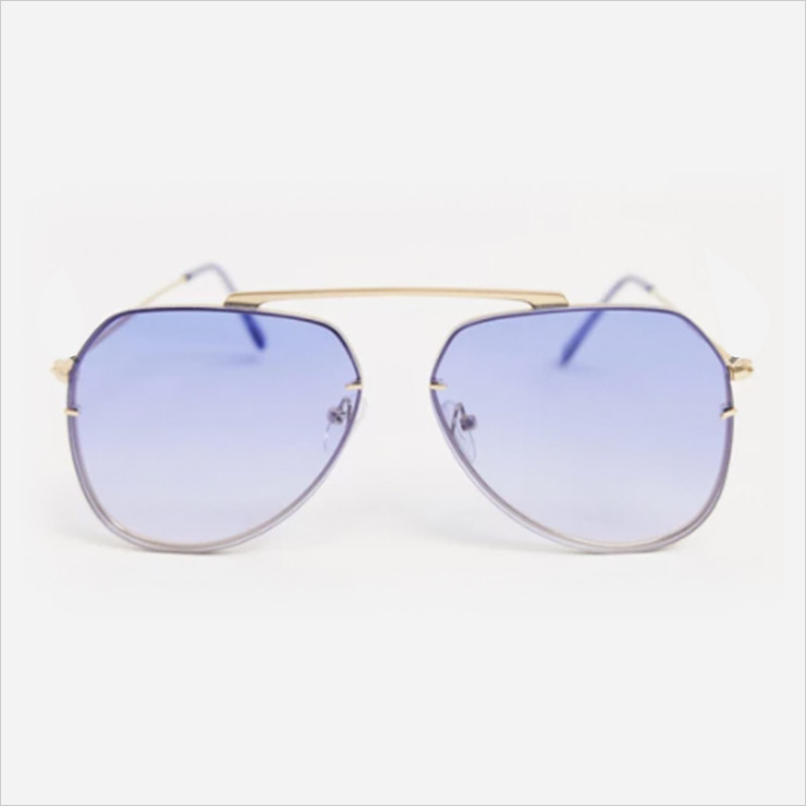 90s aviator sunglasses with nose detail and blue lens, $23 USD