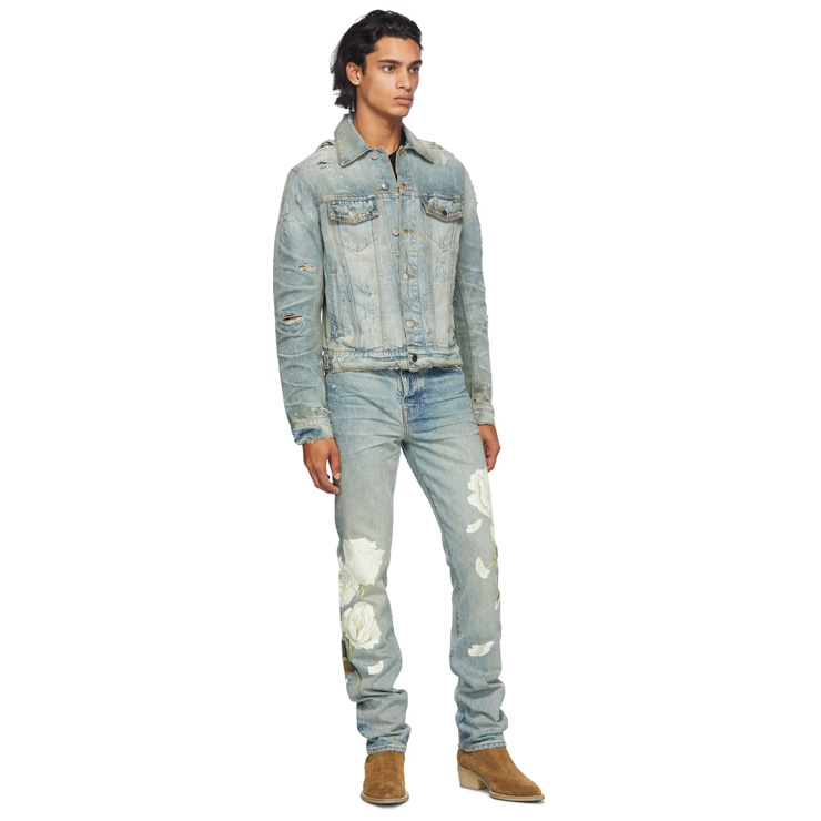 Indigo Flower Painted Jeans, $1205 USD