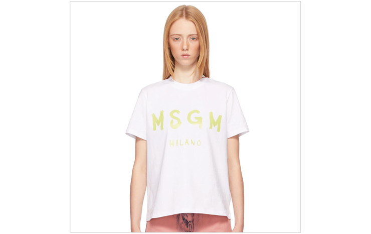 MSGM & 화이트 페인트 브러시드 로고 티셔츠, $130 USD