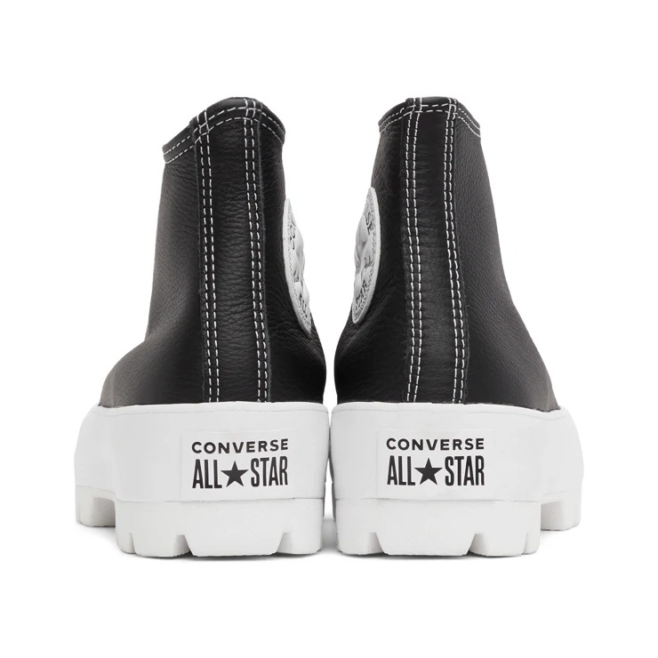 Black Leather Chuck Taylor All Star Lugged High Sneakers, $95 USD