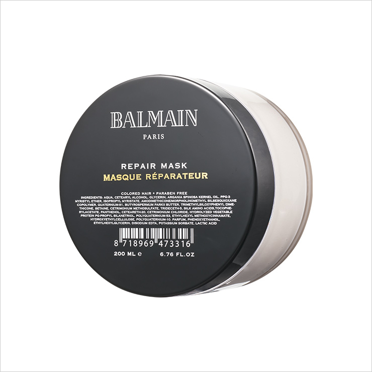 실크 프로틴을 함유해 손상모 회복에 효과적이다. 리페어 마스크 200mL/6만8000원 발망 헤어.