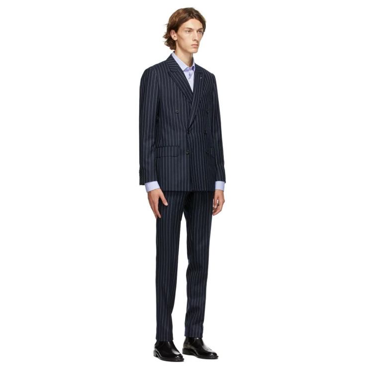 Navy Pinstripe Suit, $2080 USD.