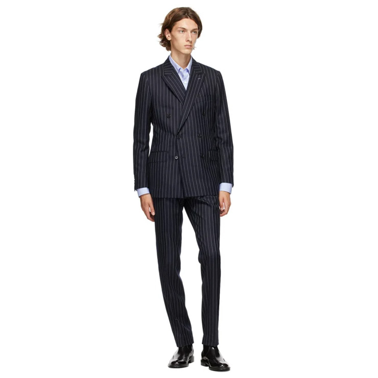Navy Pinstripe Suit, $2080 USD.
