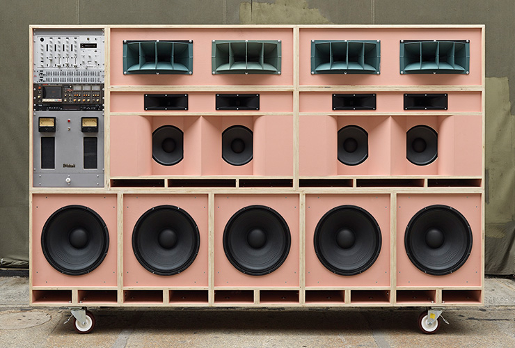 Big Pink, 2022. plywood, steel hardward, mixed media. 79 H x 121 W x 24 D inches
