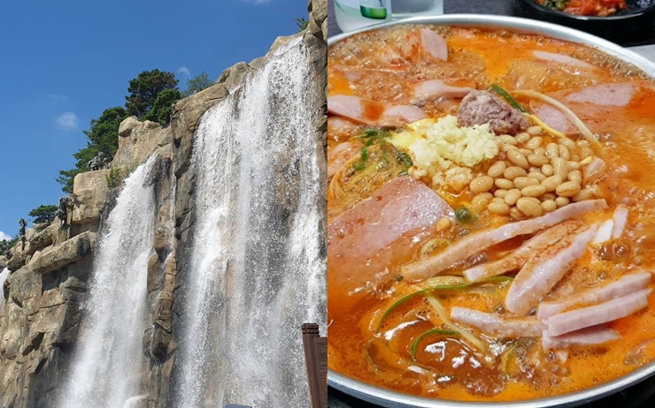 아라폭포(좌), 양스 부대찌개(우)