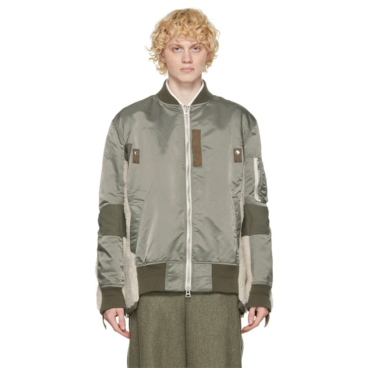 Khaki Nylon & Wool Bomber Jacket, $2,005 USD