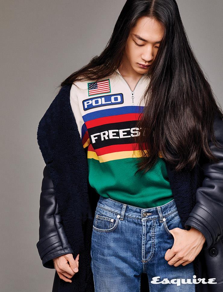 검은색 시어링 코트 가격 미정 에르메스. 하프 집업 셔츠 40만원대 폴로 랄프 로렌. 데님 팬츠 97만5000원 지방시. 