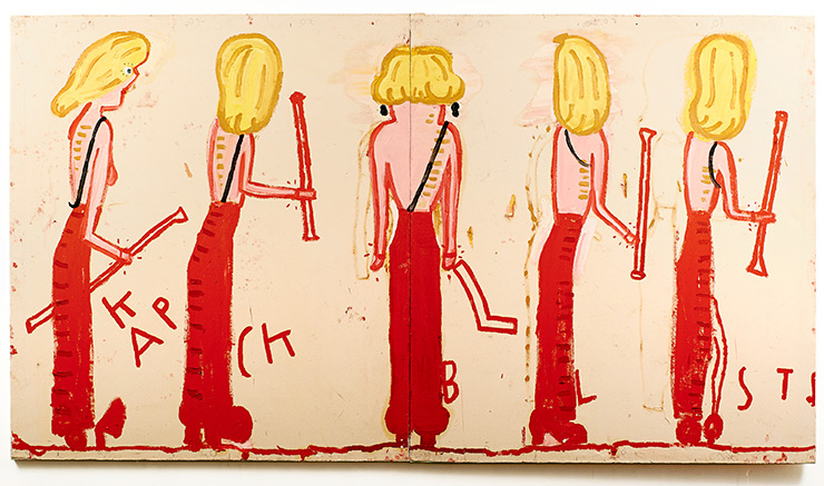 NK (Syracuse Line-up) 2014. Oil on canvas 185x333 cm Rose Wylie