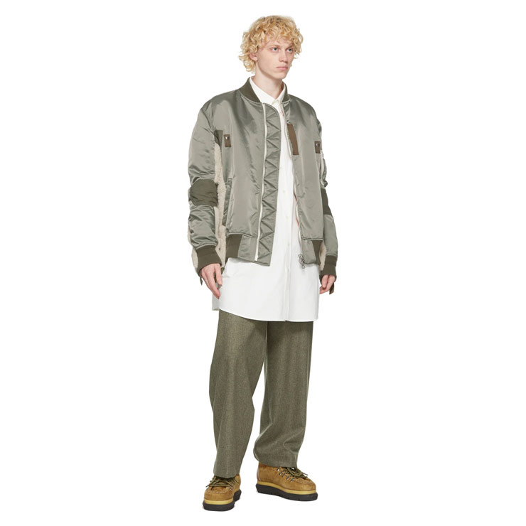 Khaki Nylon & Wool Bomber Jacket, $2,005 USD