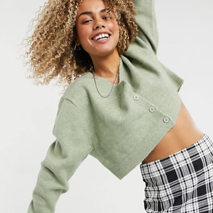Cropped cardigan in green, $24 USD
