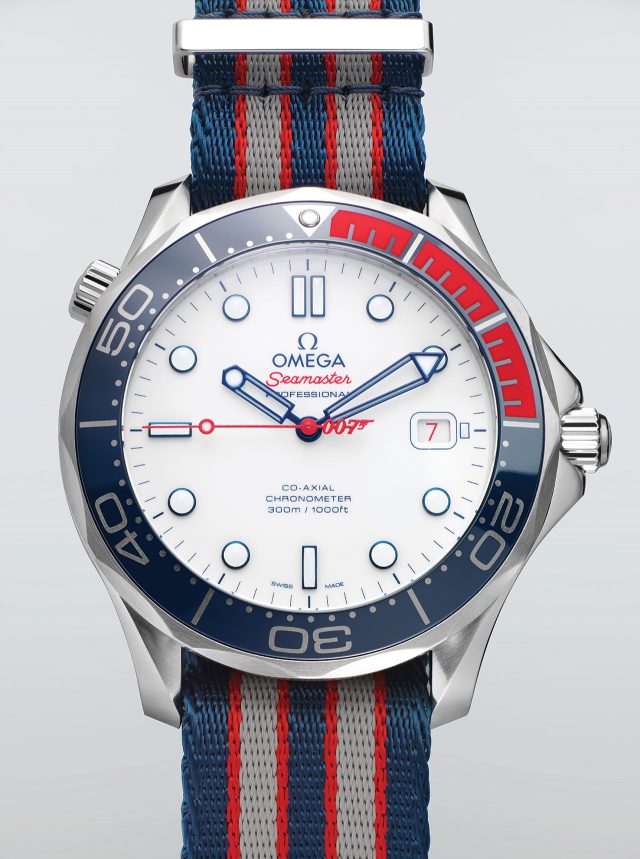 케이스 지름 41mm, 시·분·초·날짜 표시, 스테인리스 스틸 케이스, 나토 스트랩. 630만원.
