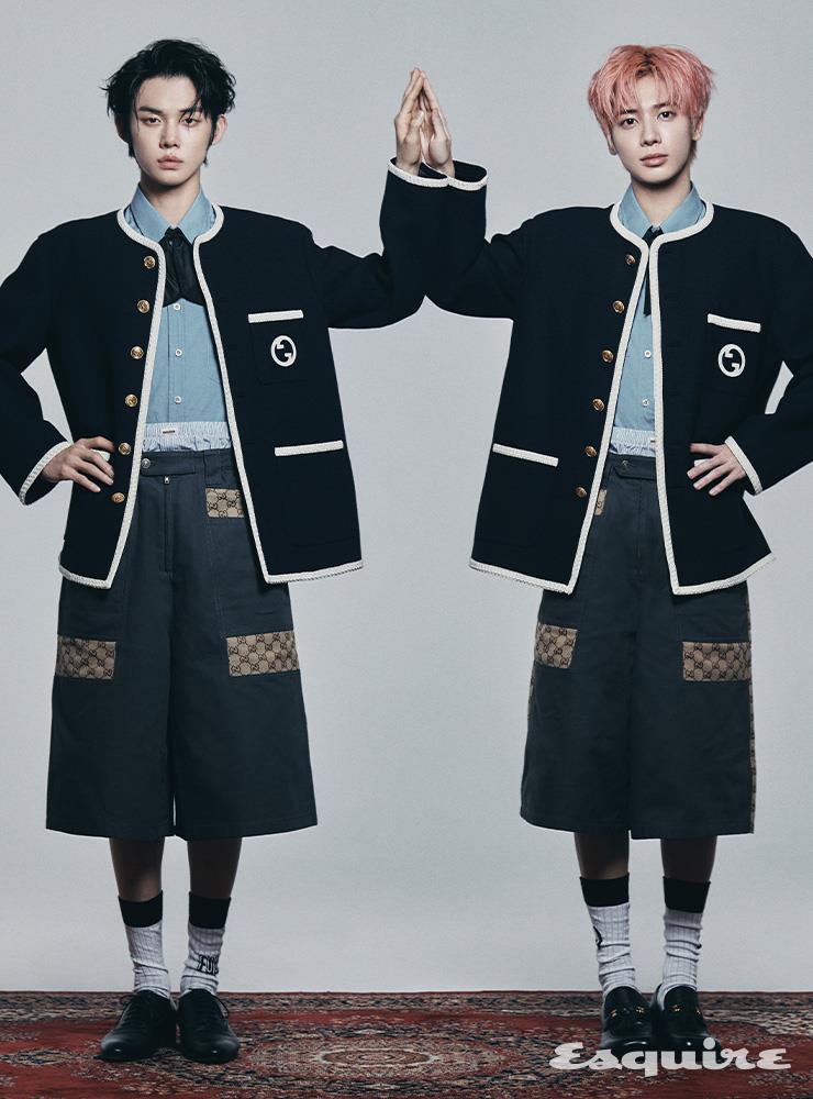 (연준 & 태현) 재킷, 셔츠, 데님 쇼츠, 슈즈, 삭스, 언더웨어, 타이 모두 가격 미정 구찌.