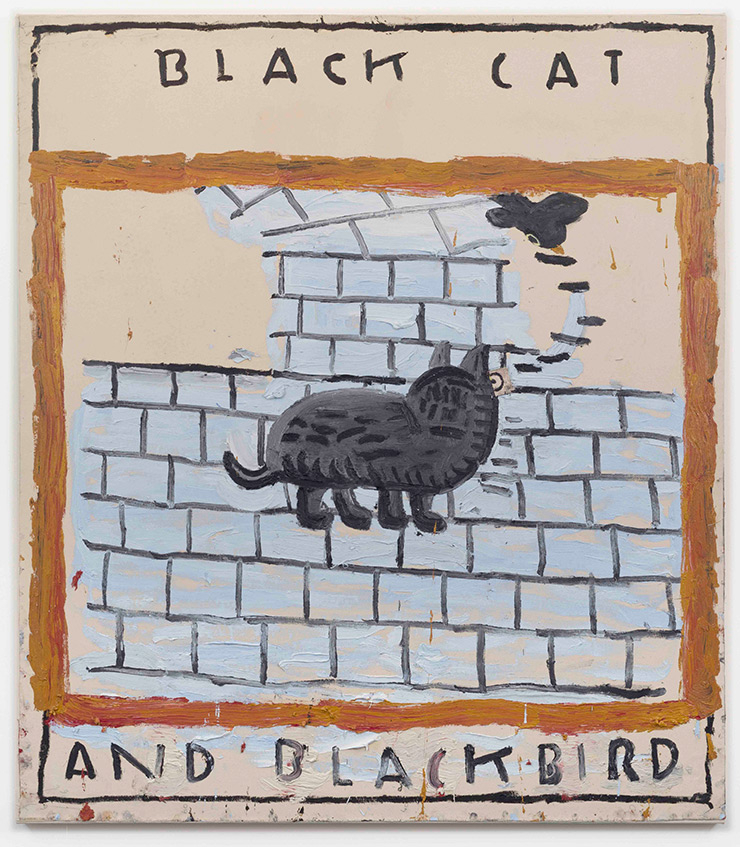 Black Cat and Black Bird 2020 Oil on canvas 183x160.5 cm Rose Wylie