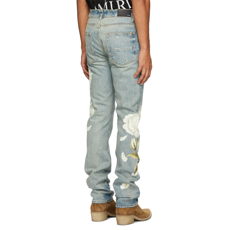 Indigo Flower Painted Jeans, $1205 USD
