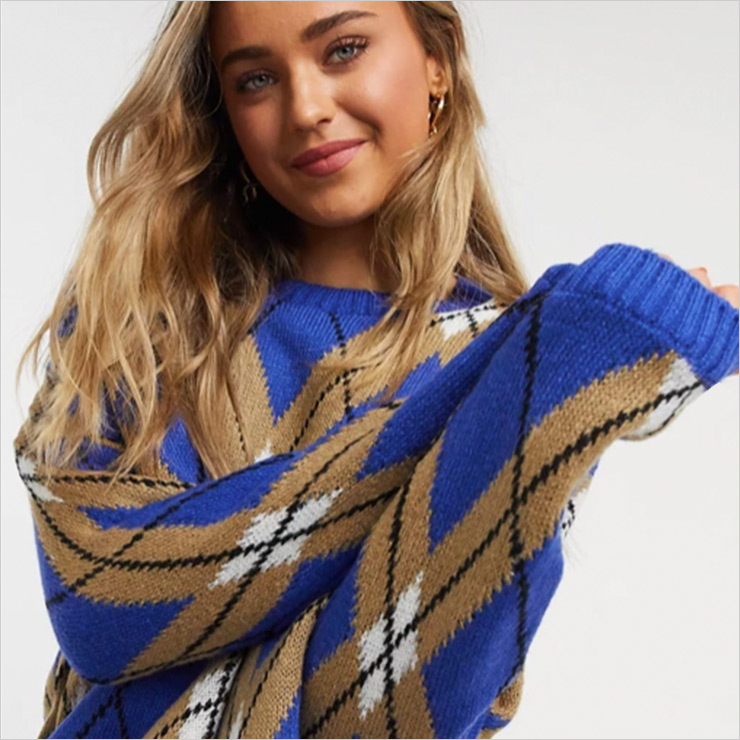 Scoop neck jumper in argyle pattern, $45 USD