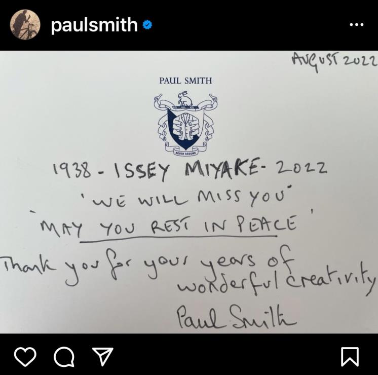 이세이 미야케를 추모하는 디자이너들의 인스타그램 게시물.