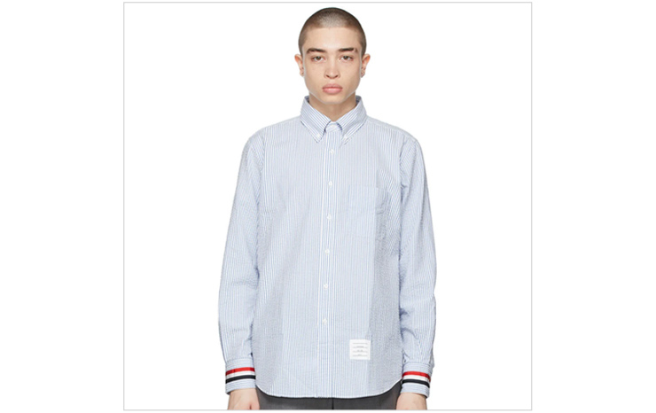 톰브라운 & 블루 시어서커 스트라이프 클래식 셔츠, $710 USD.