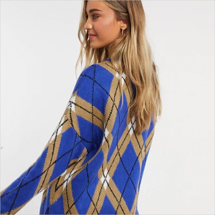 Scoop neck jumper in argyle pattern, $45 USD