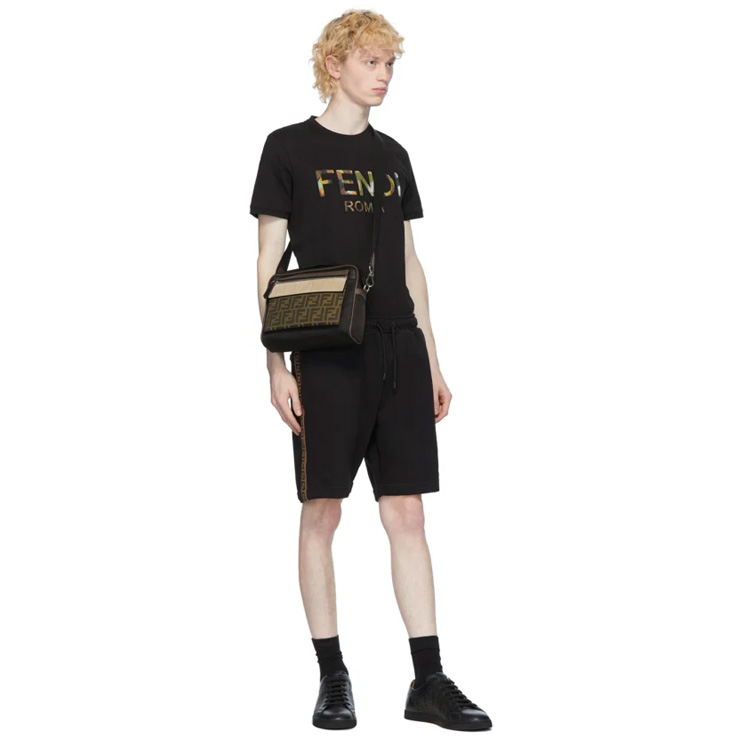 Black 'Forever Fendi' Stripe Sweat Shorts, $645 USD.