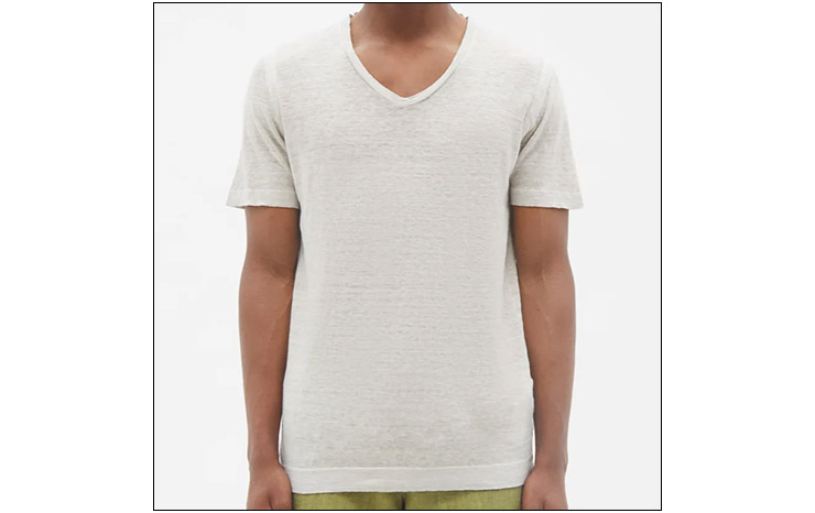 120% LINO & 브이넥 리넨 저지 티셔츠, $177 USD