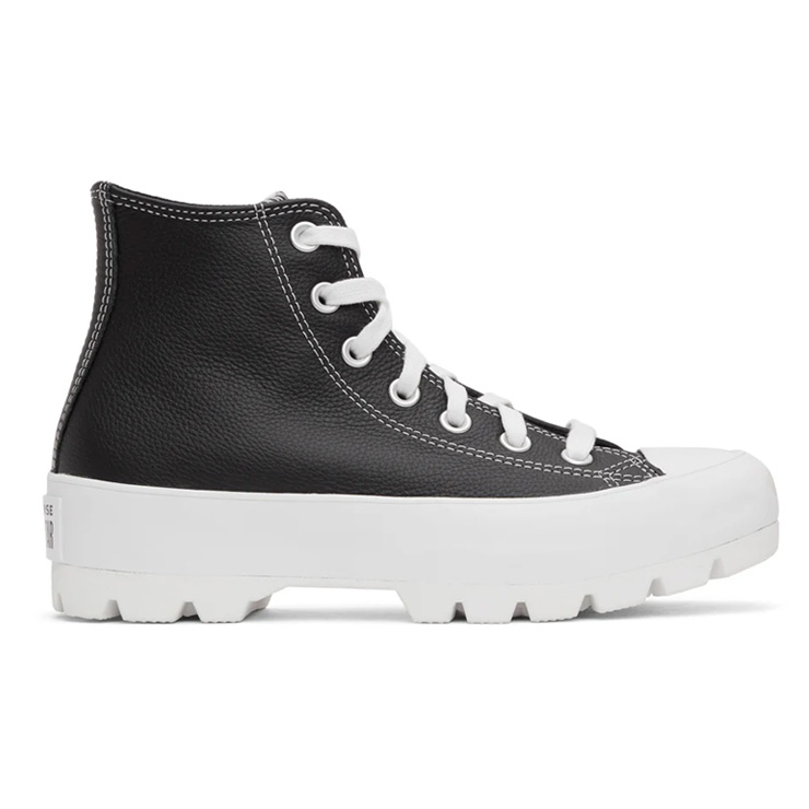 Black Leather Chuck Taylor All Star Lugged High Sneakers, $95 USD