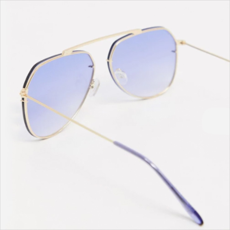 90s aviator sunglasses with nose detail and blue lens, $23 USD