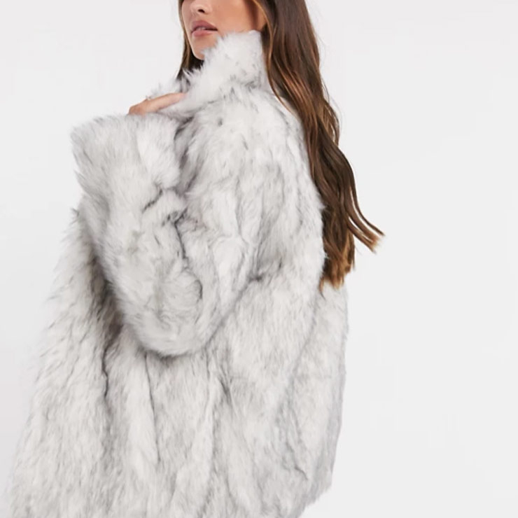 Stand faux fur collar coat in white, $130 USD