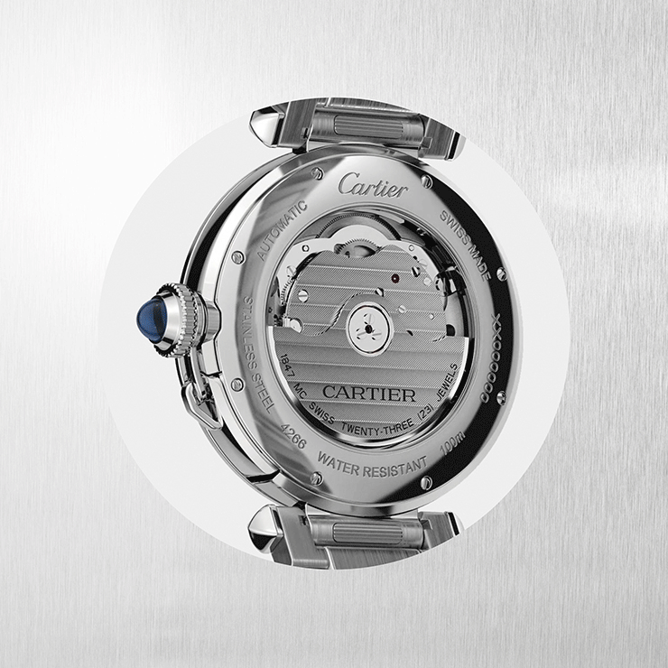 사파이어 크리스탈 백케이스를 통해 감상할 수 있는 1847MC 오토매틱 무브먼트 Cedric Vaucher ⓒ Cartier