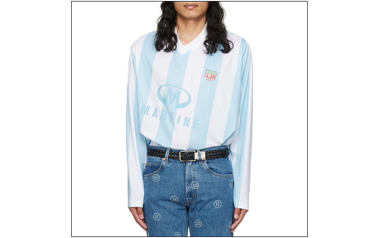 마틴로즈 & 블루 앤 화이트 트위스트 풋볼 티셔츠, $405 USD