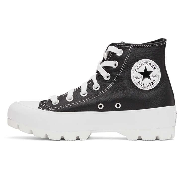 Black Leather Chuck Taylor All Star Lugged High Sneakers, $95 USD