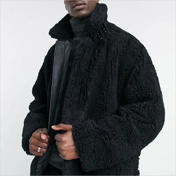 아소스 Tall oversized aviator borg jacket in black, $127 USD