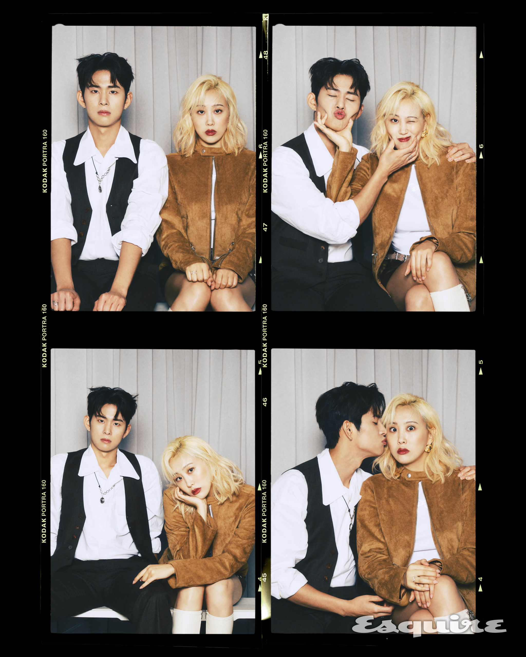 (라라) 이너 리. 아우터 마뗑킴. 스커트 알쉬미스트. 부츠 슈마루. 귀걸이 블랙뮤즈. 링 모두 호조. (민수) 셔츠 어나니마우스. 베스트, 팬츠 모두 아를. 슈즈 유니페어. 네클리스 센티멍. 링 모두 호조.