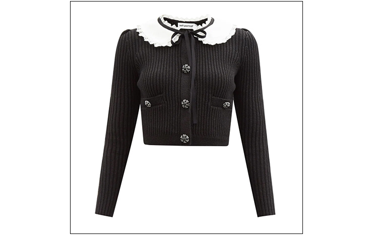 셀프 포트레이트 & 피터팬 칼라 코튼 블렌드 가디건, $384 USD