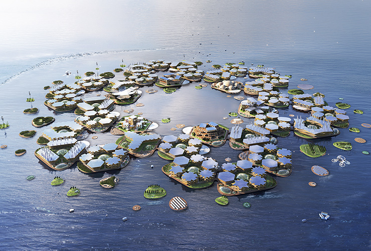 비야르케 잉엘스의 BIG이 디자인한 ‘마스터플래닛’ 프로젝트 조감도. ©Oceanix/BIG·Bjarke Ingels Group