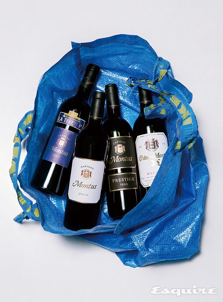 (왼쪽부터) ❶ 샤토 몽투스 라띠르(Château Montus La Tyre) 2007 50만원. ❷ 샤토 몽투스 루즈(Château Montus Rouge) 2014 10만원. ❸ 샤토 몽투스 퀴베 프레스티지 루즈(Château Montus Cuvée Prestige Rouge) 1999 29만원. ❹ 샤토 몽투스 엑스엘 루즈(Château Montus XL Rouge) 1996 35만원.